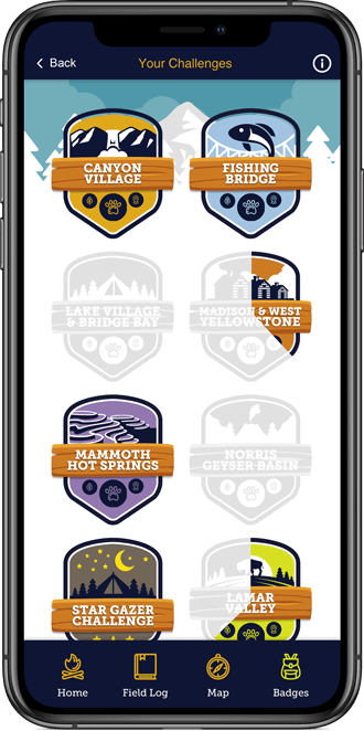 Collect different badges on the Yellowstone Explorer app